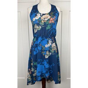 Maeve Anthropologie Floral Hi Low Dress Racerback Keyhole Blue Small Summer